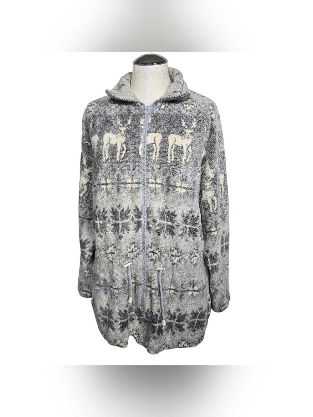 Vintage Sunbuster Nordic Fleece Jacket Full Zip Deer Snowflake Gray Women L